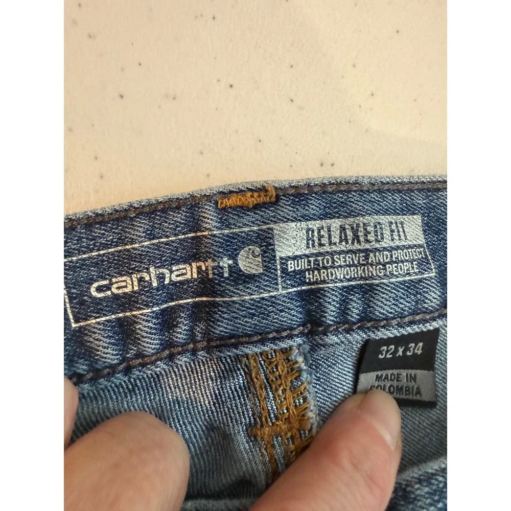 Carhartt Relaxed Fit Jeans Mens 32x34 Medium Wash Blue Denim Straight Leg 2510